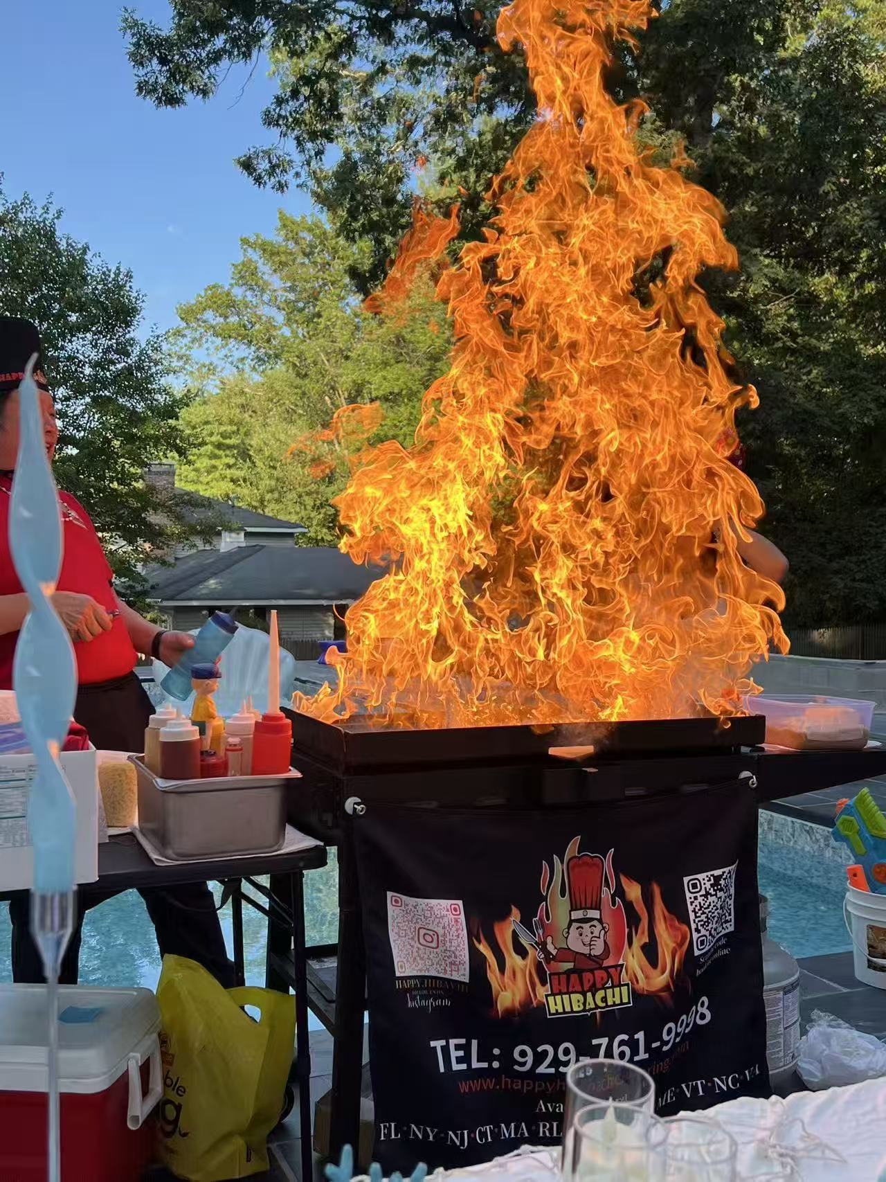 Professional hibachi chef cooking at private home in Cape Cod MA